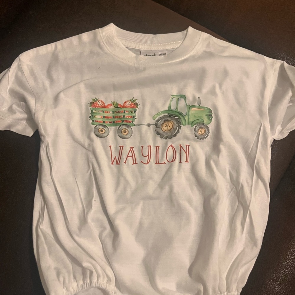 “WAYLON” Kids White Tractor Print T-Shirt bubble